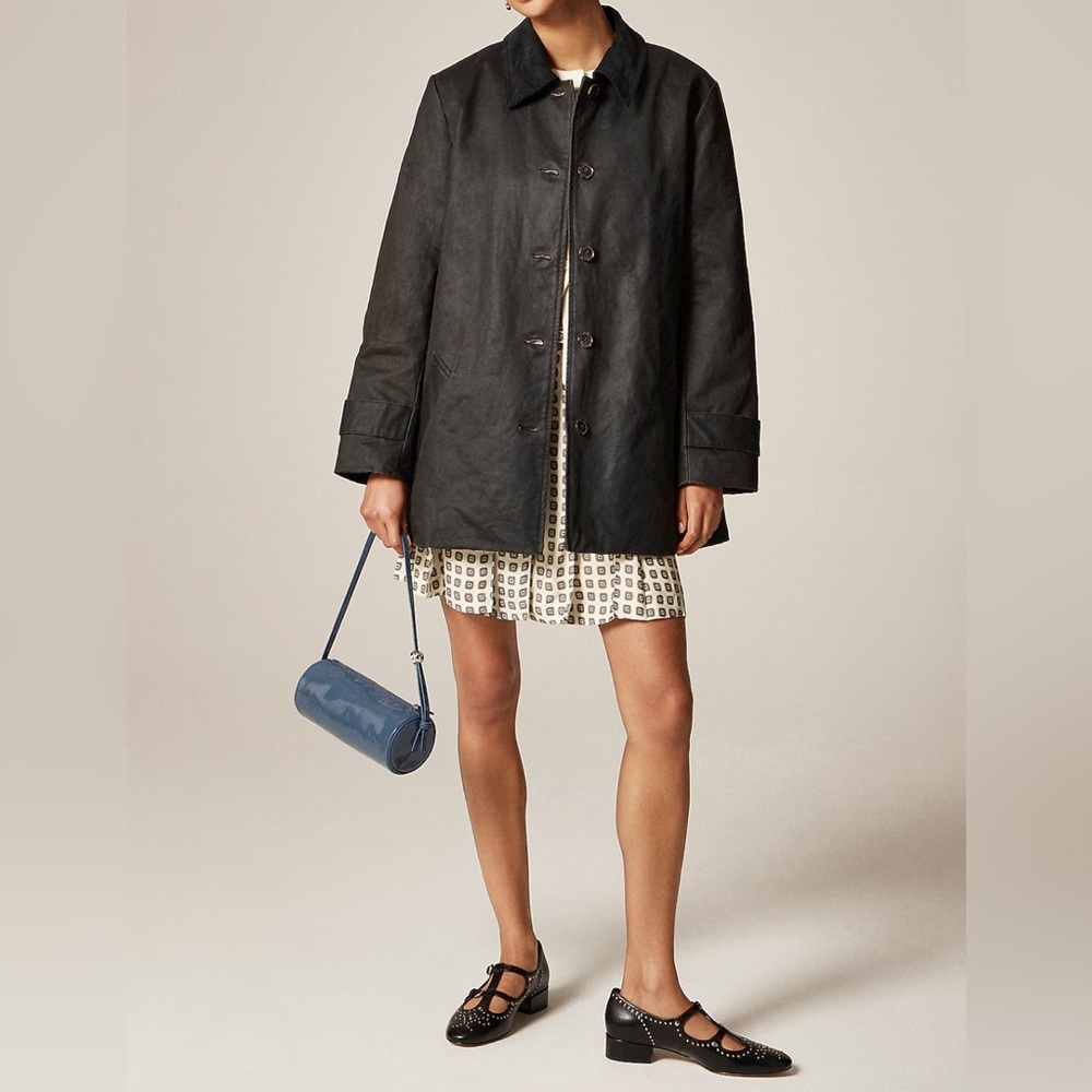 J.Crew Coated Barn Jacket Waxed Cotton Primaloft Liner Black & Grey Sz. S $278